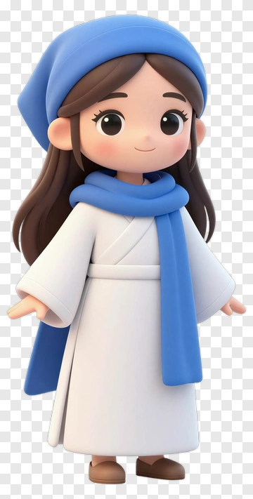 Cartoon Girl In White Robe With Blue Scarf PNG