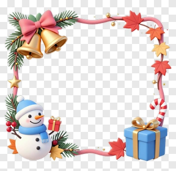 Snowman With Christmas Decorations And Gift Box PNG