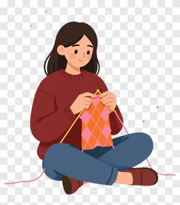 Woman Knitting A Colorful Pattern PNG