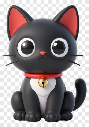 3D Black Cat With Red Collar PNG