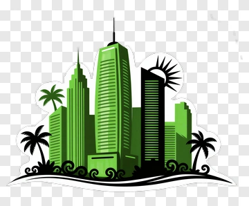 Green City Skyline With Palm Trees PNG