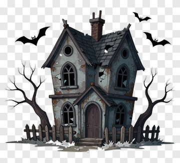 Haunted House With Bats PNG