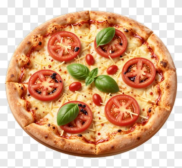 Pizza With Tomato And Basil Toppings PNG