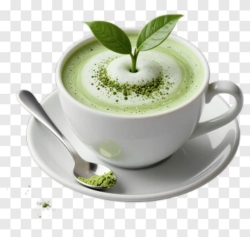 Cup Of Matcha Green Tea With Leaves PNG