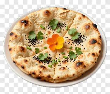 Plate Of Naan Bread With Herbs And Flower PNG