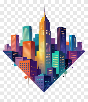 Colorful City Skyline Illustration PNG