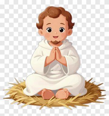 Cartoon Child Praying On Hay PNG