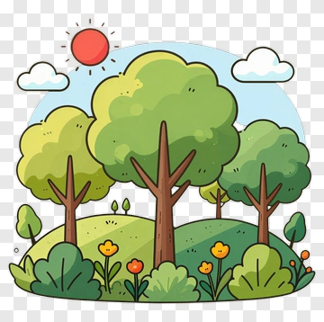 Cartoon Forest With Trees And Flowers PNG