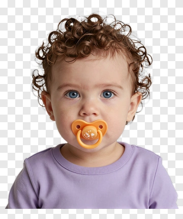 Baby With Pacifier And Curly Hair PNG