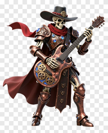 Skeleton Guitarist In Steampunk Armor PNG