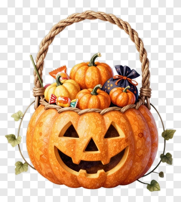 Halloween Candy Bucket Filled With Pumpkins And Treats PNG