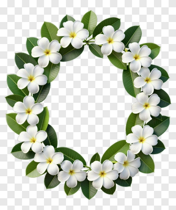 Floral Wreath With White Flowers And Green Leaves PNG