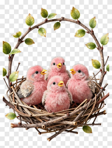 Colorful Felt Birds In A Nest PNG