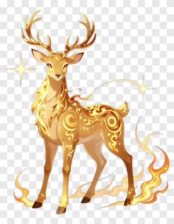 Golden Deer With Magical Swirls PNG