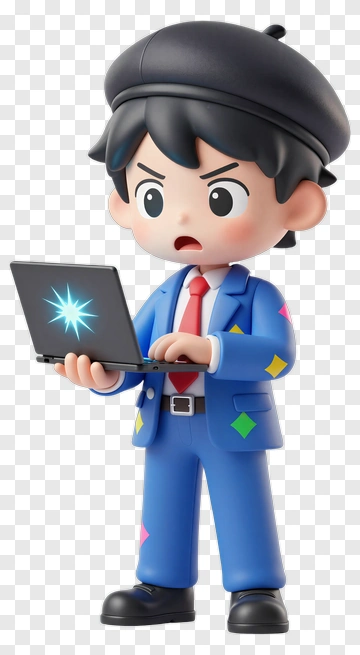 Cartoon Character Using A Laptop PNG