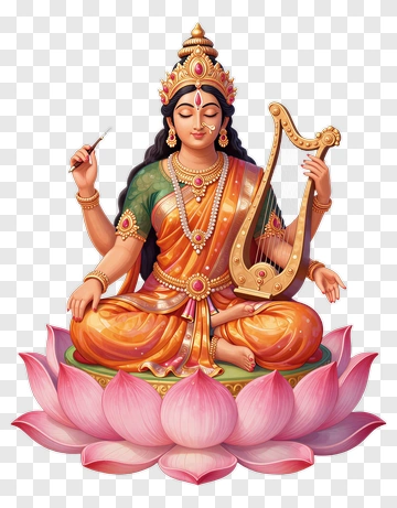 Goddess Saraswati Playing A Veena On A Lotus PNG