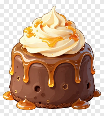 Chocolate Cake With Cream And Caramel Topping PNG