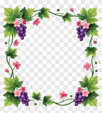 Floral Frame With Grapes And Leaves PNG