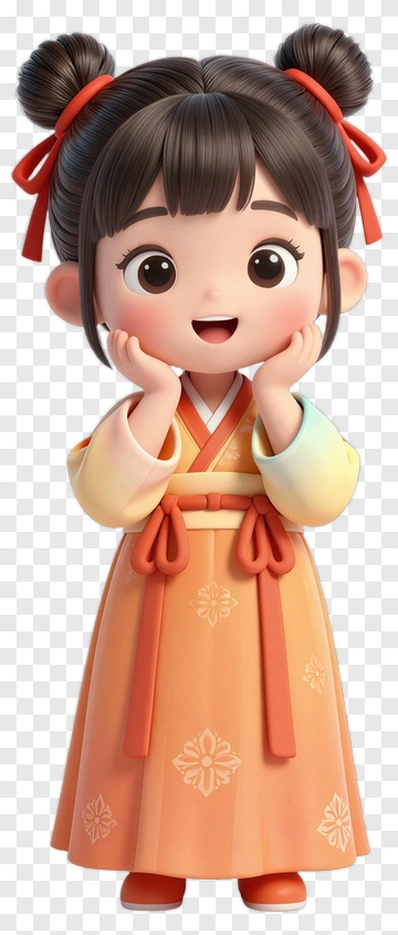 Cartoon Girl In Traditional Dress PNG