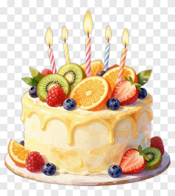 Colorful Birthday Cake With Fruit And Candles PNG
