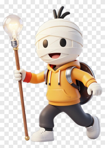 Cartoon Mummy Character Holding A Light Staff PNG