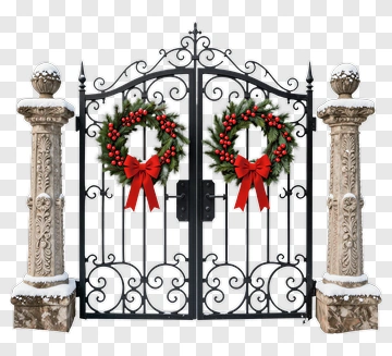 Christmas Gate With Wreaths And Red Bows PNG
