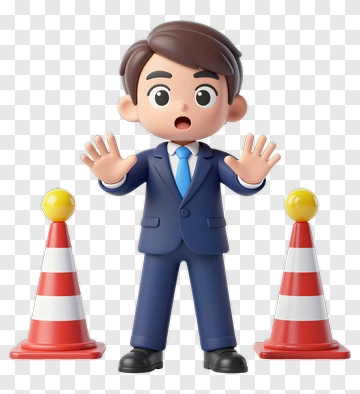 Cartoon Businessman Standing Between Traffic Cones PNG
