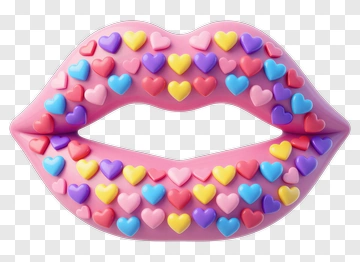 Colorful Heart-Embellished Lips PNG