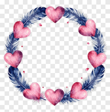 Watercolor Heart And Feather Wreath PNG