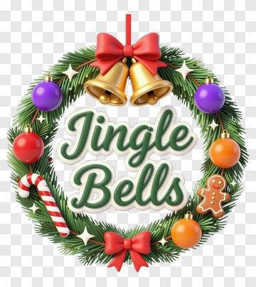Christmas Wreath With Jingle Bells And Ornaments PNG