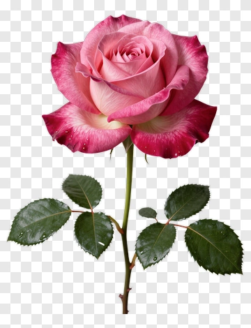 Pink Rose With Green Leaves PNG