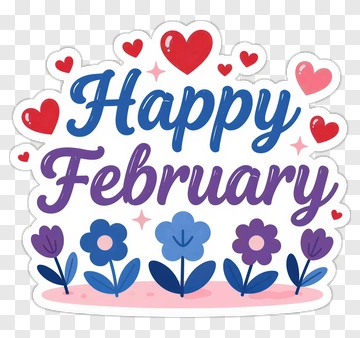 Happy February Floral Design PNG