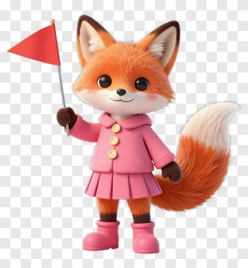 3D Fox Holding A Red Flag PNG