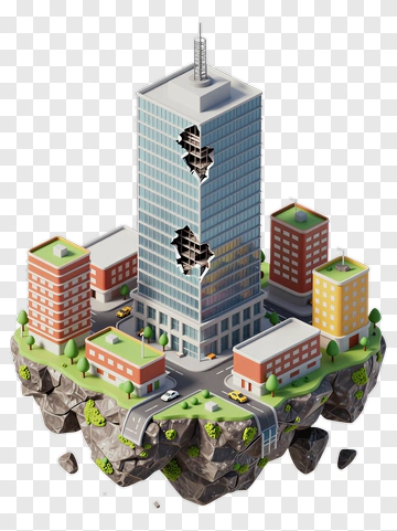 3D Building On Floating Island PNG