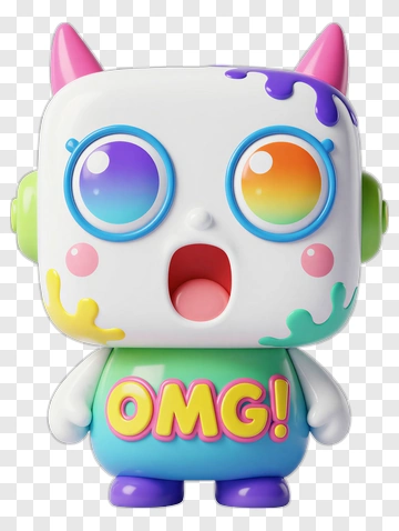 Colorful Toy Character With Omg Text PNG