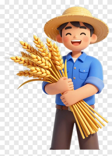 3D Farmer Holding Wheat PNG