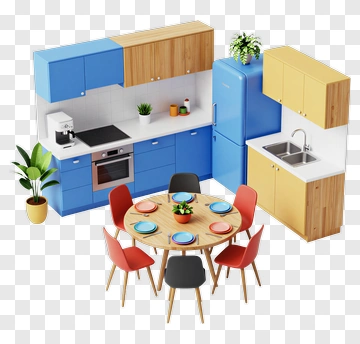 Modern Kitchen With Dining Table PNG