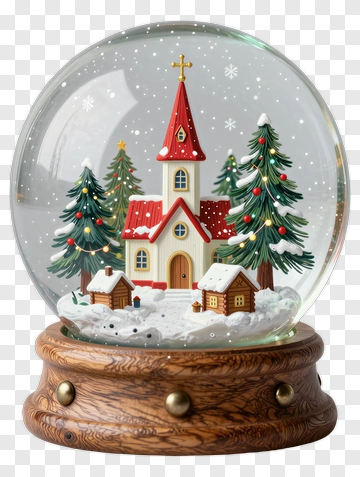 Christmas Snow Globe With Church And Trees PNG