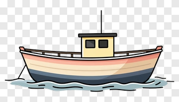 Cartoon Fishing Boat On Water PNG