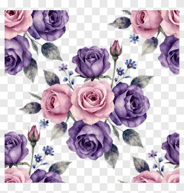 Floral Pattern With Purple And Pink Roses PNG