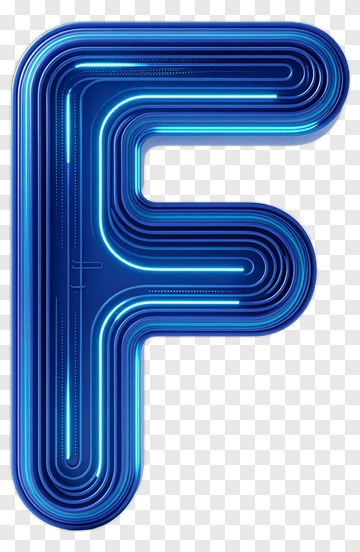 3D Blue Neon Letter F PNG
