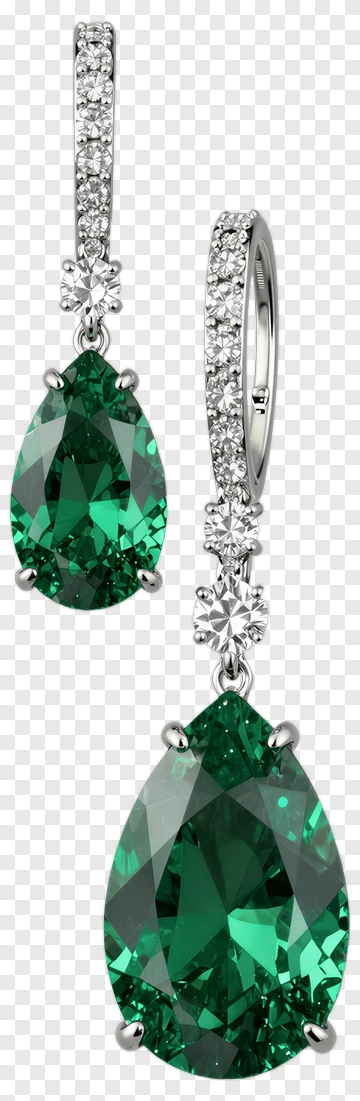 Emerald Drop Earrings With Diamond Accents PNG
