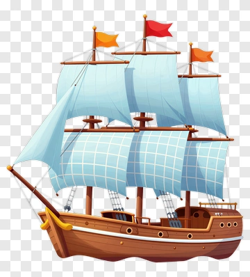 Cartoon Sailing Ship With Colorful Sails PNG