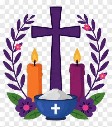Cross With Candles And Bowl Of Ashes PNG