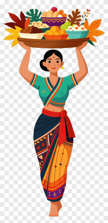 Woman Carrying A Tray Of Fruits And Vegetables PNG