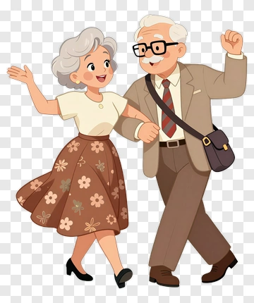 Happy Elderly Couple Dancing Together PNG