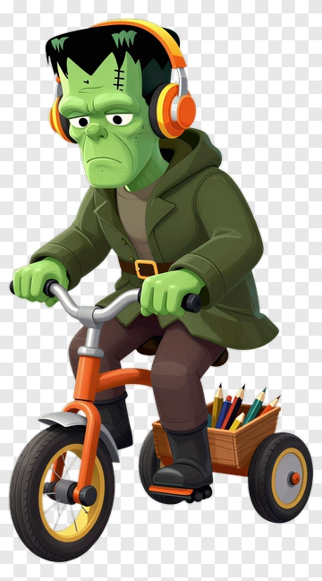 Cartoon Frankenstein Riding A Tricycle PNG