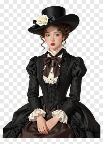 Elegant Woman In Victorian Dress With Hat PNG