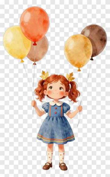 Girl Holding Colorful Balloons PNG