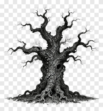 Detailed Black And White Tree Illustration PNG